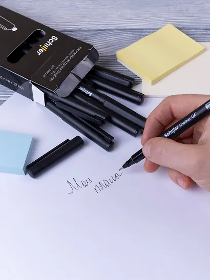Ручки капиллярные черные 12шт "Fineliner" 0,6мм, Schiller - фото 9