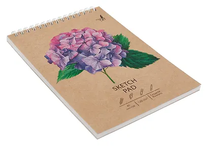 Скетчбук 140*200 40л "Гортензия" 120 г/м2, крафт. картон, выборочный лак, евроспираль - фото 3
