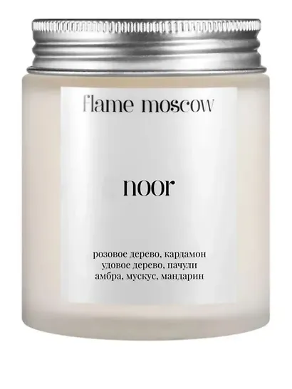 Свеча ароматическая Noor (Розовое дерево,Кардамон,Удовое дерево,Пачули,Амбра,Мускус,Мандарин) (110мл) (flame-MC033) - фото 1