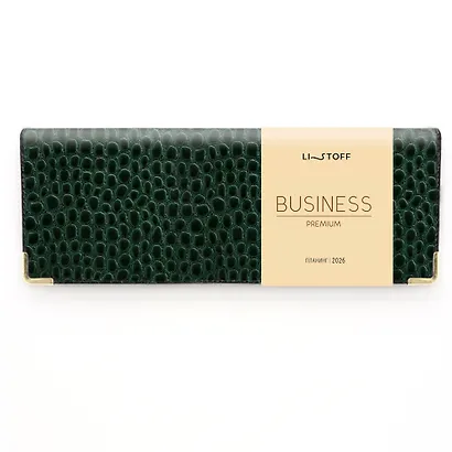 Планинг дат. 2026г. 56л "Business Premium. Lizard" зеленый, 7Б, тв.переплет, настольный, иск.кожа, обл.поролон, евроспираль, съемный тонир.блок, мет.уголки, инд.уп - фото 2