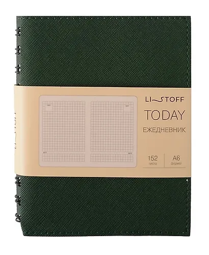 Ежедневник недат. А6 152л "Today" зеленый, иск.кожа, интегр.переплет, тонир.блок, евроспираль, инд.уп - фото 2