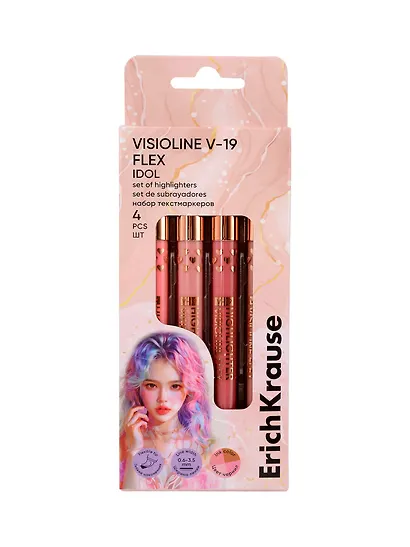 Текстовыделители 4 цвета "Visioline V-19"с гибким наконечником, ErichKrause - фото 1