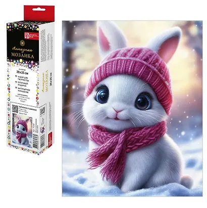 Набор для творчества. Алмазная мозаика "Зайчонок в шарфике" (20*25 см) - фото 2