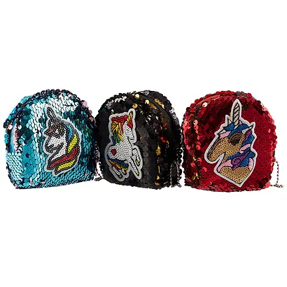 Сумочка-рюкзачок на молнии с пайетками Единорог (10см) (текстиль) - фото 4