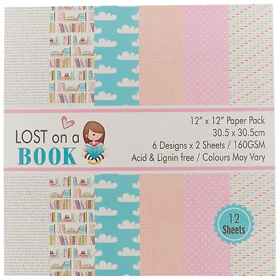 Бумага д/скрапбукинга Lost on a Book, 12*12 дюймов, 30,5*30,5 см, 6 дизайнов, 12 листов - фото 1