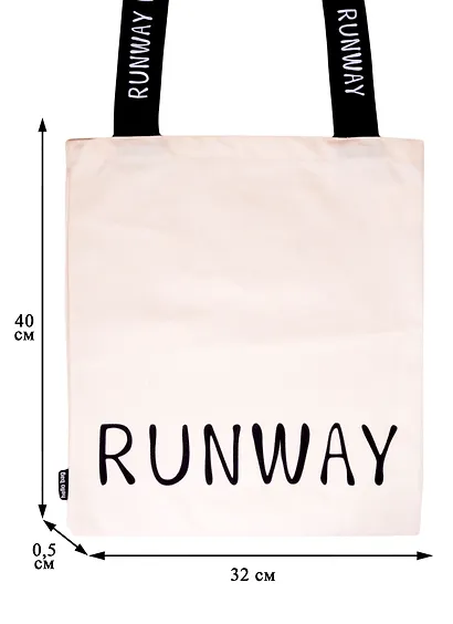 Сумка-шоппер Runway с надписью на ручках бежевая, текстиль 40см.*32см. - фото 2