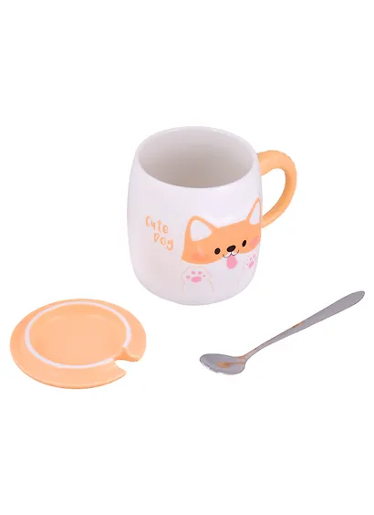 Кружка с крышкой и ложкой Собачка Cute dog (керамика) (400мл) (12-07057-6177) - фото 3