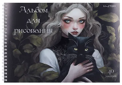 Альбом для рисования 40л А4 "Волшебница" гребень, мел.картон, печать по металлиз.пленке "серебро", твин-лак - фото 1