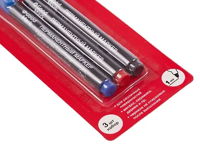 Маркеры перманентные GoodMark, черный, синий, красный 1 мм - фото 4