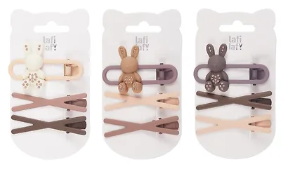 Набор заколок Зайчик и бантики матовые (3шт) (пластик) (6см) (12-03946-B87) (Lafilaf) - фото 2