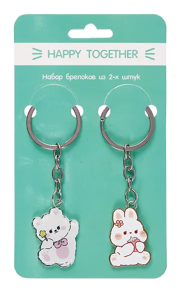 Брелоки парные Happy Together Kawaii Зайка и Мишка (акрил) (2 шт) (12-15521-P2) - фото 1