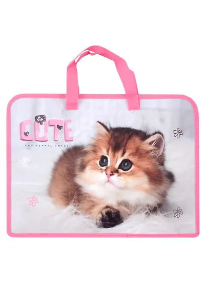 Папка для тетрадей А4 "Cute kitty" 34*24,5*7см пластик, молния, текст.ручки, расширение - фото 1