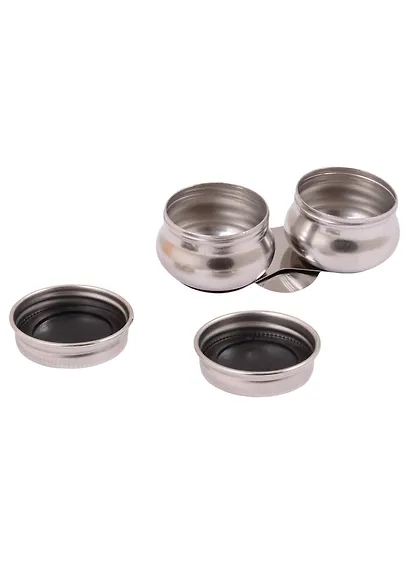 Масленка металлическая двойная с крышкой, d=4,2см, h=3.5см, Сонет - фото 3