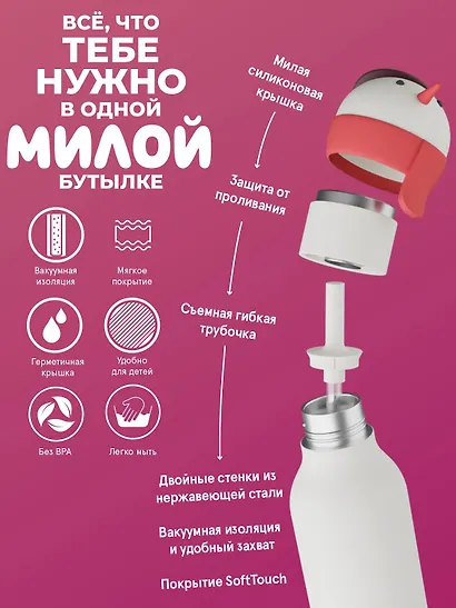 Бутылка для холодных и горячих напитков Asobu Bestie Holiday Снеговик (460 мл) (69770) - фото 5