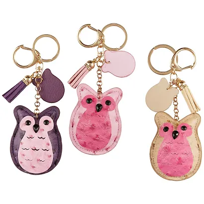 Брелок с кольцом Сова цветная (кожа) (8см) - фото 2