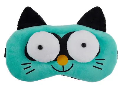 Маска для сна Кот с объемными глазами (плюш) мятная - фото 1