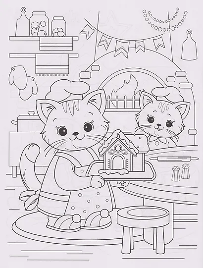 Котики и зимние истории: книжка-раскраска с наклейками - фото 3