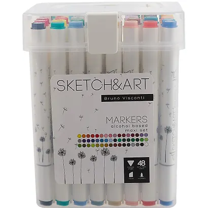 Маркеры для скетчинга 48цв "SKETCH&ART" двусторонние, пласт.упаковка, Bruno Visconti - фото 2