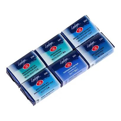 Краски акварельные 06цв 2,5мл "Ладога" цвета синего спектра, кювет, пласт.кор., ЗХК - фото 2