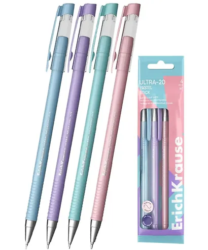 Набор шариковых ручек синих 0,7 мм, ULTRA-20 Stick Pastel, Erich Krause, 4 штуки - фото 2
