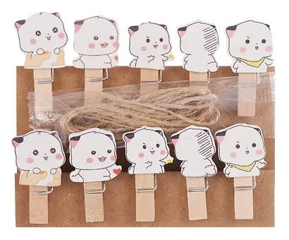 Прищепки декоративные с веревкой Белые котята (10шт) - фото 1