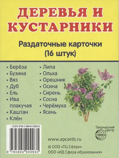 Деревья и кустарники. 16 раздаточных карточек с текстом - фото 1