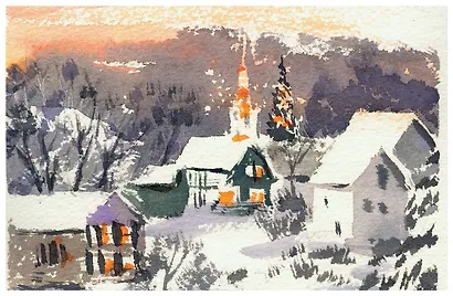 Акварельные сезоны: Чародейка-зима. Рисуем искристый иней, новогодние огни и винтажные открытки - фото 4