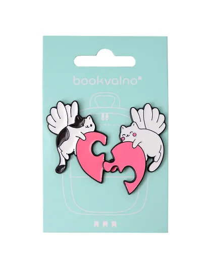 Значки парные Котики с крыльями и сердечком-пазлом (2 шт) (металл) (12-5769-A37) - фото 1