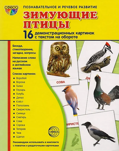 Зимующие птицы. 16 демонстрационных картинок с текстом на обороте - фото 1