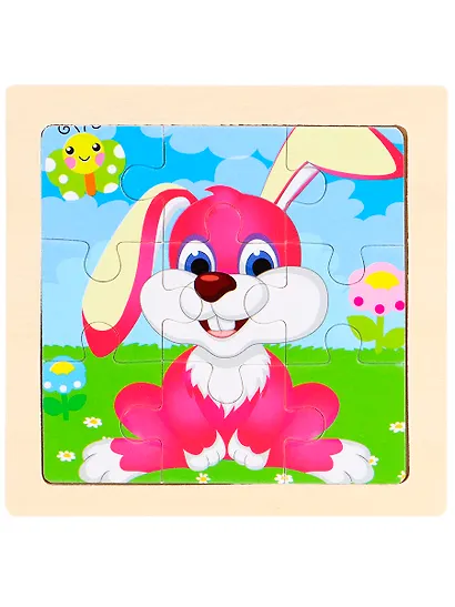 Деревянная пазл-рамка (12x12) "ЗАЙКА" (9 элементов) (арт. G46) - фото 1