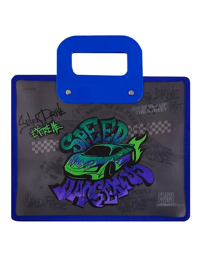 Папка для тетрадей А4 "Street Racing" 33,5*26, молния, ручки, расширение, пластик+текстиль - фото 1