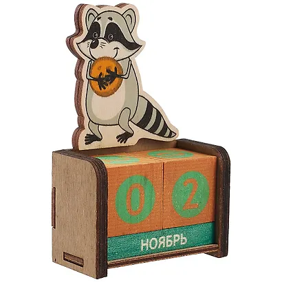 Календарь вечный Енотик с печенькой (7х11х3,5) (дерево) (kd4) - фото 1