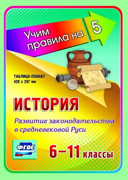 История. Развитие законодательства в Средневековой Руси. 6-11 классы. Таблица-плакат - фото 1