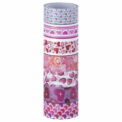 Клейкие WASHI-ленты для декора СЕРДЦА, 15 мм х 3 м, 7 цветов, рисовая бумага, ОСТРОВ СОКРОВИЩ, 661708 - фото 1