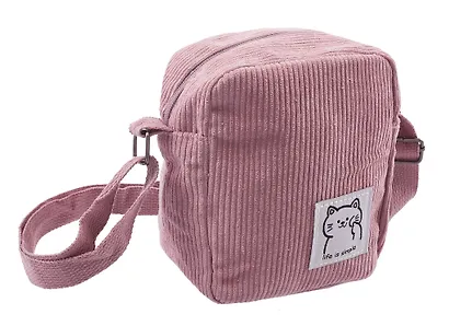 Сумочка на молнии кросс-боди (розовая) (вельвет) (16х14х6) (12-HanMa-765) - фото 2