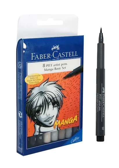 Ручки-кисточки капиллярные «Manga», оттенки серого, Faber-Castell, 8 штук - фото 3