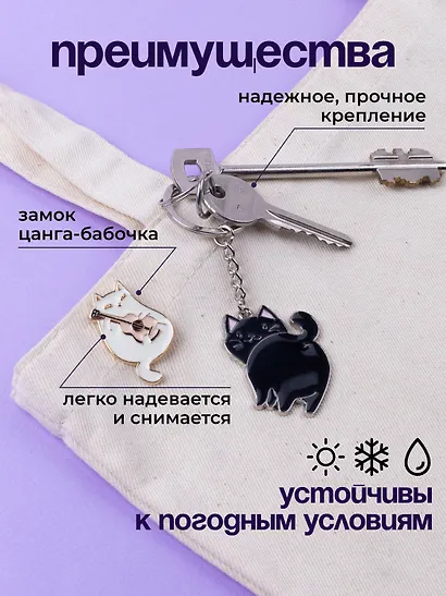 Набор Брелок My lucky charm Котик с хвостиком (черный) (металл) (12-07150-Z1823)+Значок Pin Joy Котик с гитарой (металл) (12-08599-925) - фото 6