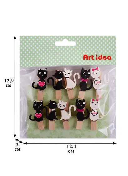 Набор прищепок Черные коты белые кошки (10 шт.) (упаковка) (pr-001) - фото 2