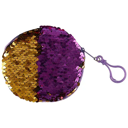 Кошелек с пайетками на молнии круглый (10см) (текстиль) - фото 1