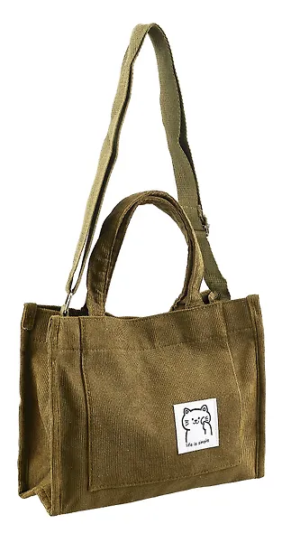 Сумка мини-шоппер с кнопкой кросс-боди оливковая (вельвет) (25х23) Bookvalno - фото 2