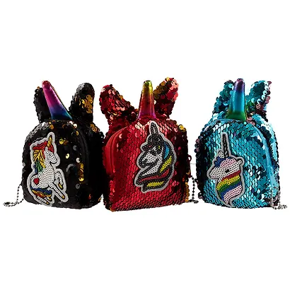 Сумочка-рюкзачок на молнии с пайетками Единорог с рогом (10 см) (текстиль) - фото 4