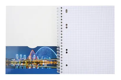 Тетрадь 100л кл. "Огни ночного города" спираль, обложка с карманом, УФ-лак - фото 2