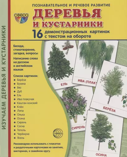 Дем. картинки СУПЕР Деревья и кустарники.16 демонстр.картинок с текстом(173х220мм) - фото 1