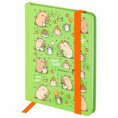 Записная книжка А6 96л кл. "Капибары" тв.обложка, резинка - фото 1