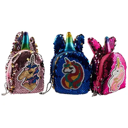 Сумочка-рюкзачок на молнии с пайетками Единорог с рогом (10 см) (текстиль) - фото 3