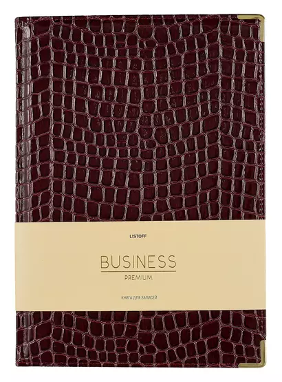 Книга для записей А4 100л кл. "BUSINESS PREMIUM. Iguana (бордо)" иск.кожа, поролон, мет.уголки, тонир.блок. зол.торец, 2 ляссе, инд.уп. - фото 1