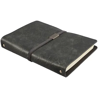 Ежедневник-органайзер недат. А5+ 160л 160*225 "Жатка" серый, кожзам, мягкий переплет, тонир.блок, 4 кольца, гориз.резинка - фото 2