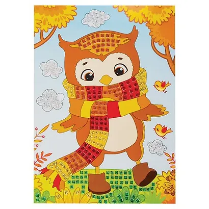 Набор для творчества Сверкающая мозаика из мягкого пластика, Сова, 21х29см, ЮНЛАНДИЯ, 662365 - фото 4