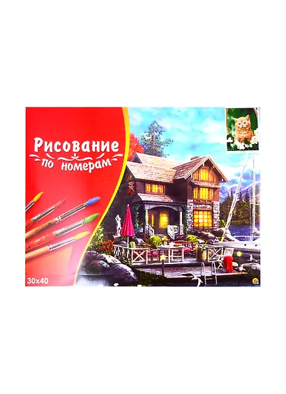Набор д/творчества Рыжий кот Палитра. Холст с красками 30х40см по номерам Рыжий котенок в корзине Х-1762 - фото 2