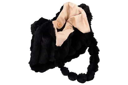 Сумка-шоппер с объёмной ручкой (черная) (плюш) (35х35см) - фото 2